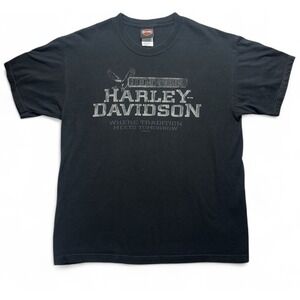 Vintage Harley Davidson Black T Shirt Eagle Lima Ohio 2002 Tradition Meets Bike‎